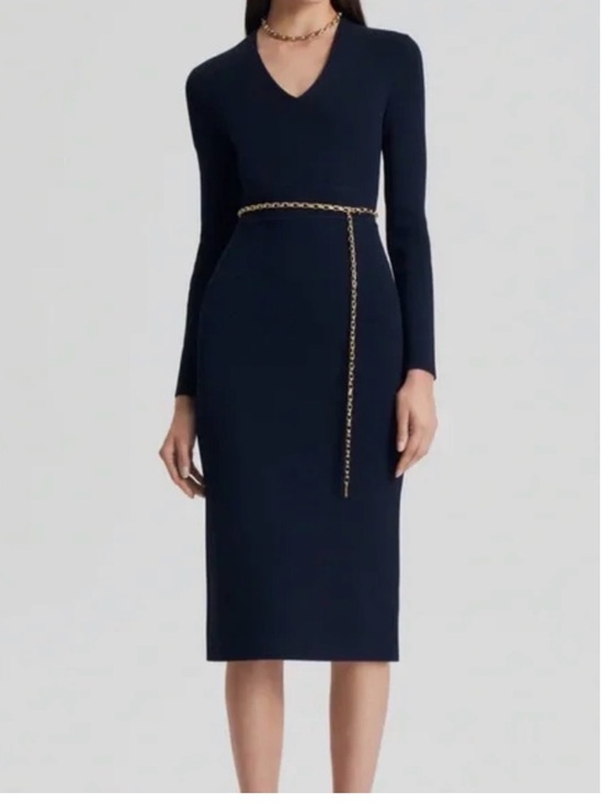 Scanlan Theodore Dresses & Skirts - Scanlan Theodore Navy V-Neck Midi Dress with Waist Tie XS navy